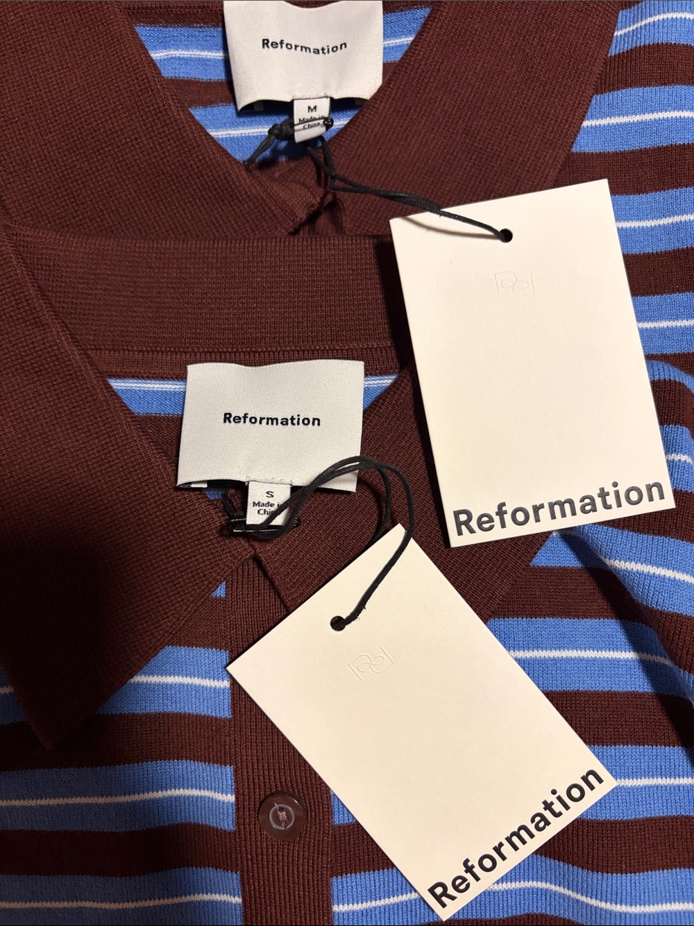 NWT Reformation 🤎💙 Bentley Crop Polo Sweater in Mahogany Multi Strip - Picture 7 of 14